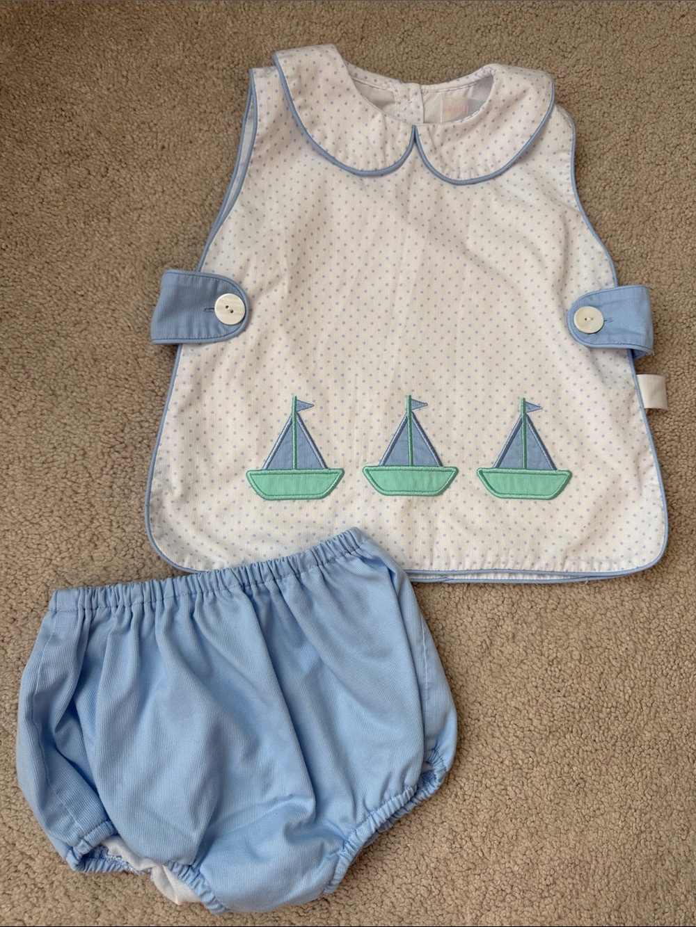 Cecil & Lou Sailboat Applique Two-Piece Set in Light Blue